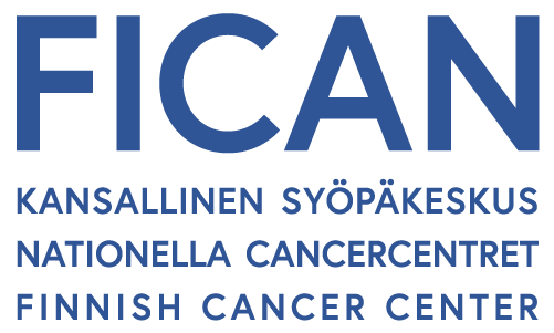 Fican kansallinen syöpäkeskus logo. Nationella cancercentret logo. Finnish cancer center logo.